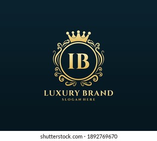 IB Initial Letter Gold calligraphic feminine floral hand drawn heraldic monogram antique vintage style luxury logo design.