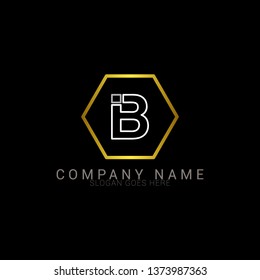 IB initial letters looping linked hexagon elegant logo golden silver black background vector