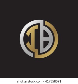 IB initial letters looping linked circle elegant logo golden silver black background