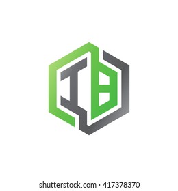 IB initial letters looping linked hexagon logo black gray green