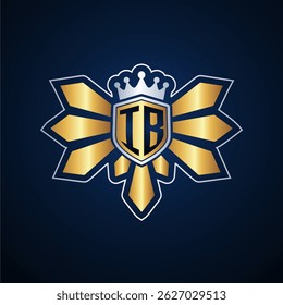 IB initial letters monogram logo for gaming with shield and eagle wing