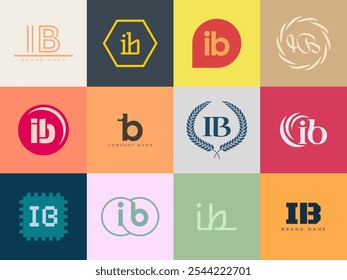 IB logo company template. Letter i and b logotype. Set different classic serif lettering and modern bold text with design elements. Initial font typography. Collection trendy business identity.