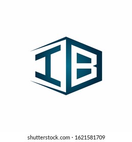 IB monogram logo with hexagon shape and negative space style ribbon design template