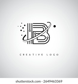 Logotipo do Monograma da Órbita IB - Marca de Letra Mínima Futurista com Linha de Arte Circular, Pontos Inspirados na Tecnologia e Conceito de Movimento Espacial para Identidade de Marca Moderna