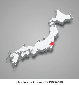 Ibaraki prefecture location within Japan 3d isometric map