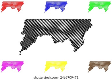 Ilustración vectorial de mapas del municipio de Ibatiba (estado de Espírito Santo, municipios de Brasil, República Federativa de Brasil), dibujo a mano alzada del mapa de Ibatiba