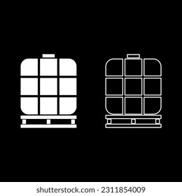 IBC intermediate bulk container tank for liquids fluid water storage reservoir set icon white color vector illustration image solid fill outline contour line thin flat style