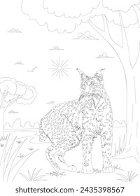 Iberian lynx spain line art drawing for coloring book interior