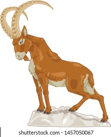 Ibex cartoon illustration standing on the rock