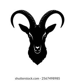 Ibex Head Silhouette Vector Art