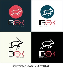 Ibex mountain goat line shape logo set template design