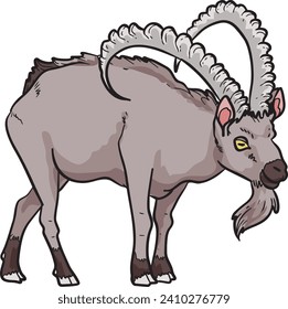 Ibex Mountain Goat Wild Animal Vector Illustration