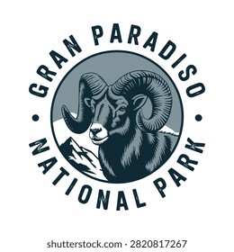 Ibex Portrait Within Circular National Park Emblem Vintage Style