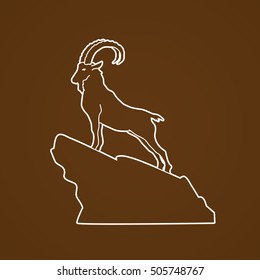 Ibex standing on the cliff outline graphic vector.