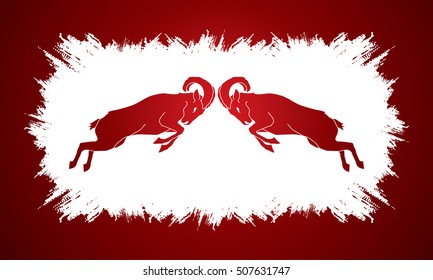 Ibexes fighting designed on grunge frame background graphic vector.