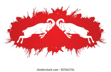 Ibexes fighting designed on splatter blood background graphic vector.