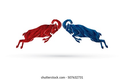 Ibexes fighting designed using red and blue grunge brush graphic vector.