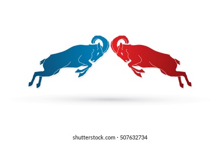 Ibexes fighting designed using red and blue colorful graphic vector.