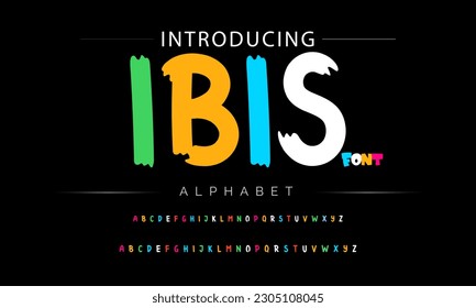 Ibis Funky colorful cartoon font type. Vector alphabet