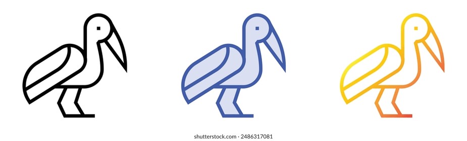 Icono de ibis. Diseño de estilo de relleno lineal, azul y degradado aislado sobre fondo blanco