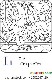 Ibis interpreter or translator. ABC Coloring book