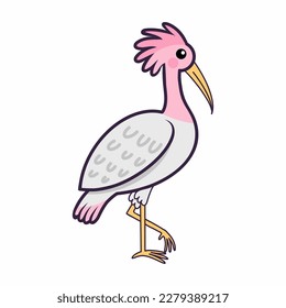Ibis sobre fondo blanco. Hermoso pájaro exótico. Animales zoológicos. Ilustración del doodle vectorial.
