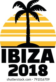 Ibiza 2018 with palm tree and sunset