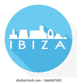 Ibiza, Balearic Islands, Spain Flat Icon. Skyline Silhouette Design. City Vector Art Famous Buildings.