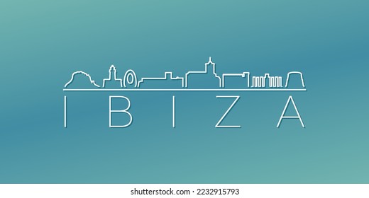 Ibiza, Balearic Islands, Spain Skyline Linear Design. Flat City Illustration Minimal Clip Art. Background Gradient Travel Vector Icon.