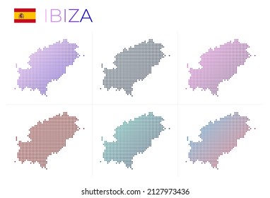 Ibiza dotted map set. Map of Ibiza in dotted style. Borders of the island filled with beautiful smooth gradient circles. Attractive vector illustration.