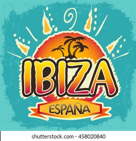 Ibiza Espana - Ibiza Spain spanish text, beach concept vector icon, emblem design.