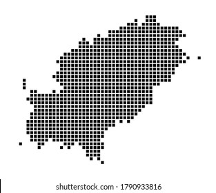 Mapa de Ibiza. Mapa de Ibiza en estilo punteado. Las fronteras de la isla están llenas de rectángulos para tu diseño. Ilustración vectorial.