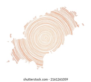 Mapa de Ibiza lleno de círculos concéntricos. Esbozar círculos de estilo en forma de la isla. Ilustración vectorial.