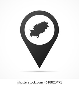 Ibiza Map on location pin. Map pointer isolated on a white background.
Conceptual vector illustration.
