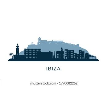 Ibiza skyline, monochrome silhouette. Vector illustration.