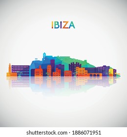 Ibiza skyline silhouette in colorful geometric style. Symbol for your design. Vector illustration.