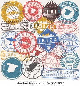 Ibiza Spain Set Of Stamps. Travel Stamp. Made In Product. Design Seals Old Style Insignia.