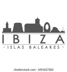 Ibiza Spain Skyline Silhouette Design City Vector Art Famous Buildings