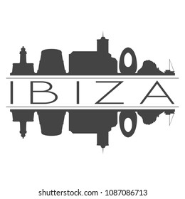 Ibiza Spain Skyline Vector Art Mirror Silhouette Emblematic Buildings