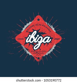 Ibiza summer badge, welcome islas baleares, sign emblem