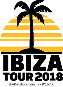 Ibiza tour 2018 with palm tree and sunset