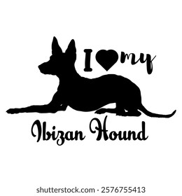 Ibizan Hound dog silhouette, dog, dog breeds, logo, vector, silhouette, i love my dog, animal, illustration, icon, sign, design, black, symbol, pet, love