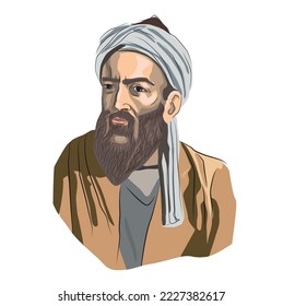 Ibn Khaldun, Portrait, Vektorgrafik.  (1332 - 1406) Er arbeitete in den Bereichen Geschichte, Geografie, Soziologie und Wirtschaft. Er schrieb das Buch Mukaddime.