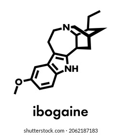 Ibogaine alkaloid molecule, found in Tabernanthe iboga. Skeletal formula.