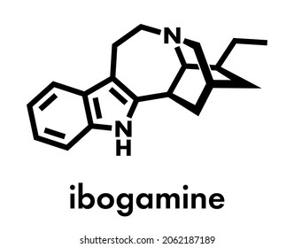 Ibogamine alkaloid molecule, found in Tabernanthe iboga. Skeletal formula.