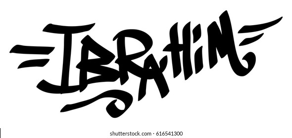 Ibrahim male name street art design. Graffiti tag Ibrahim. Vector art.