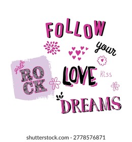 ibrant pink and black typography design featuring phrases like 