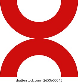 ibrant Red Abstract Symmetrical Graphic with Curved Geometric Shapes on White Background