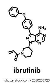 Ibrutinib Cancer Drug Molecule. Used In Treatment Of Mantle Cell Lymphoma And Chronic Lymphocytic Leukemia (CLL). Skeletal Formula.