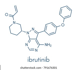 Ibrutinib Cancer Drug Molecule. Used In Treatment Of Mantle Cell Lymphoma And Chronic Lymphocytic Leukemia (CLL). Skeletal Formula.